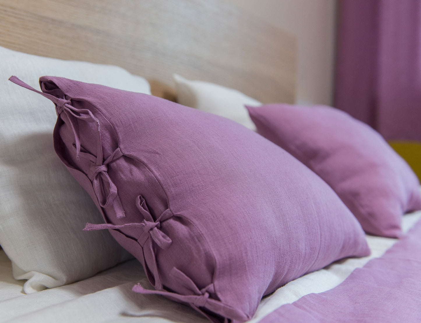Deep Rose Linen Pillowcase With Ties