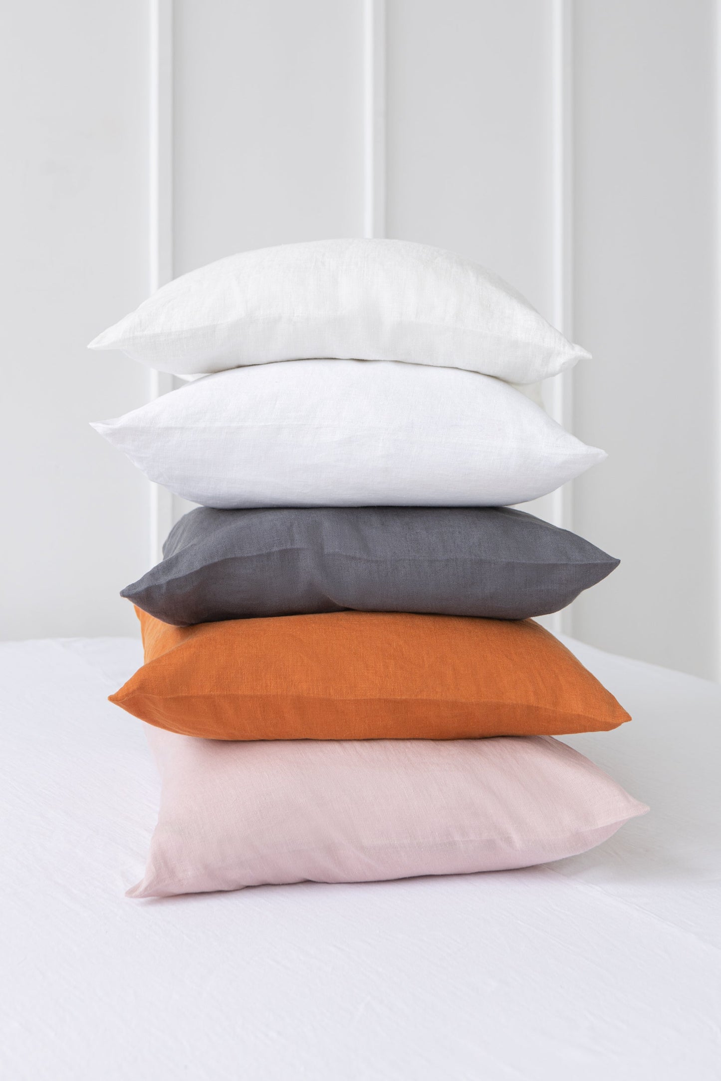 White Linen Pillowcase With Coconut Buttons
