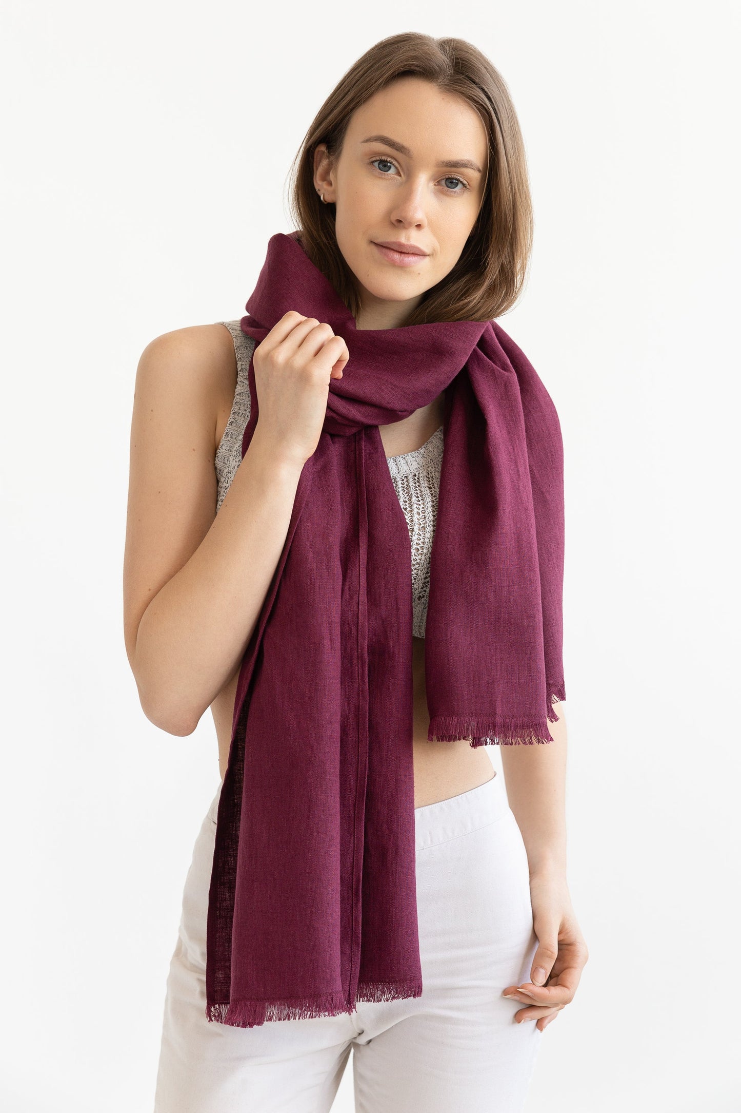 Dark Plum Linen Scarf