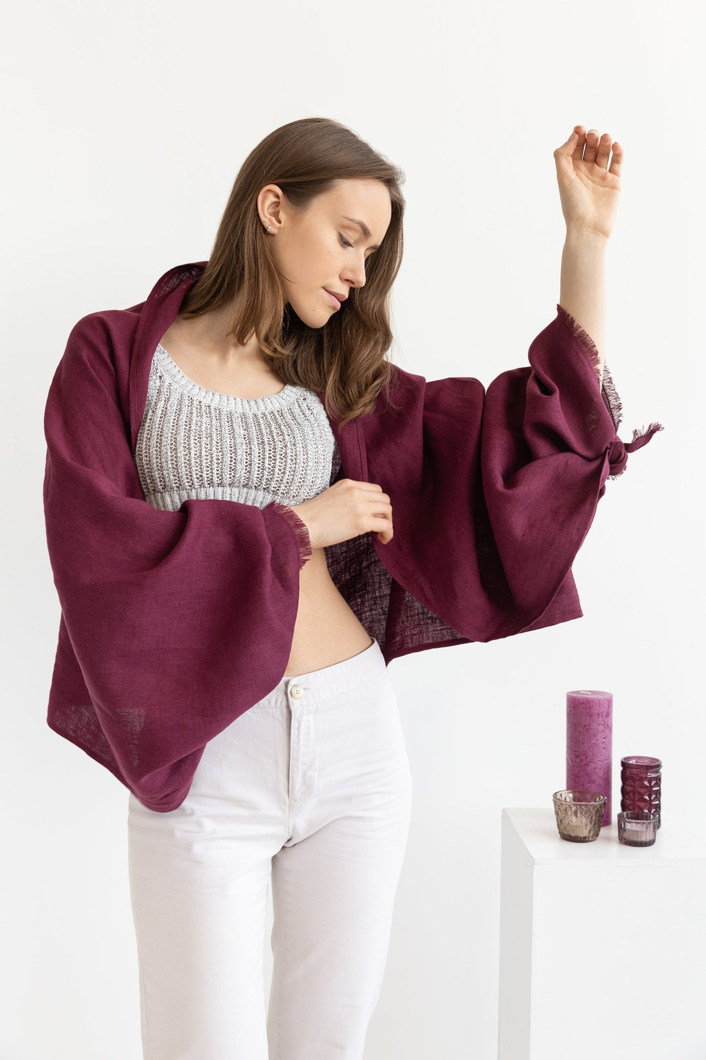 Dark Plum Linen Scarf