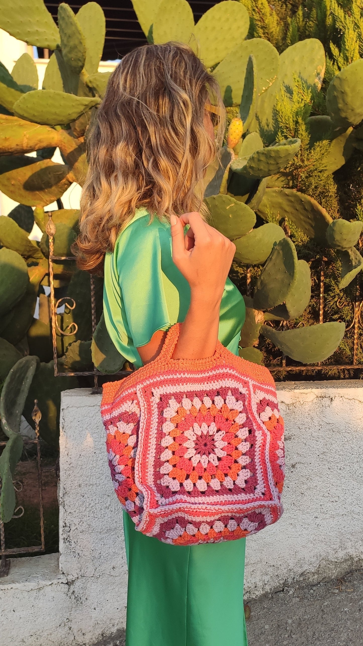 Handmade Cotton Crochet Knit Bag Orange