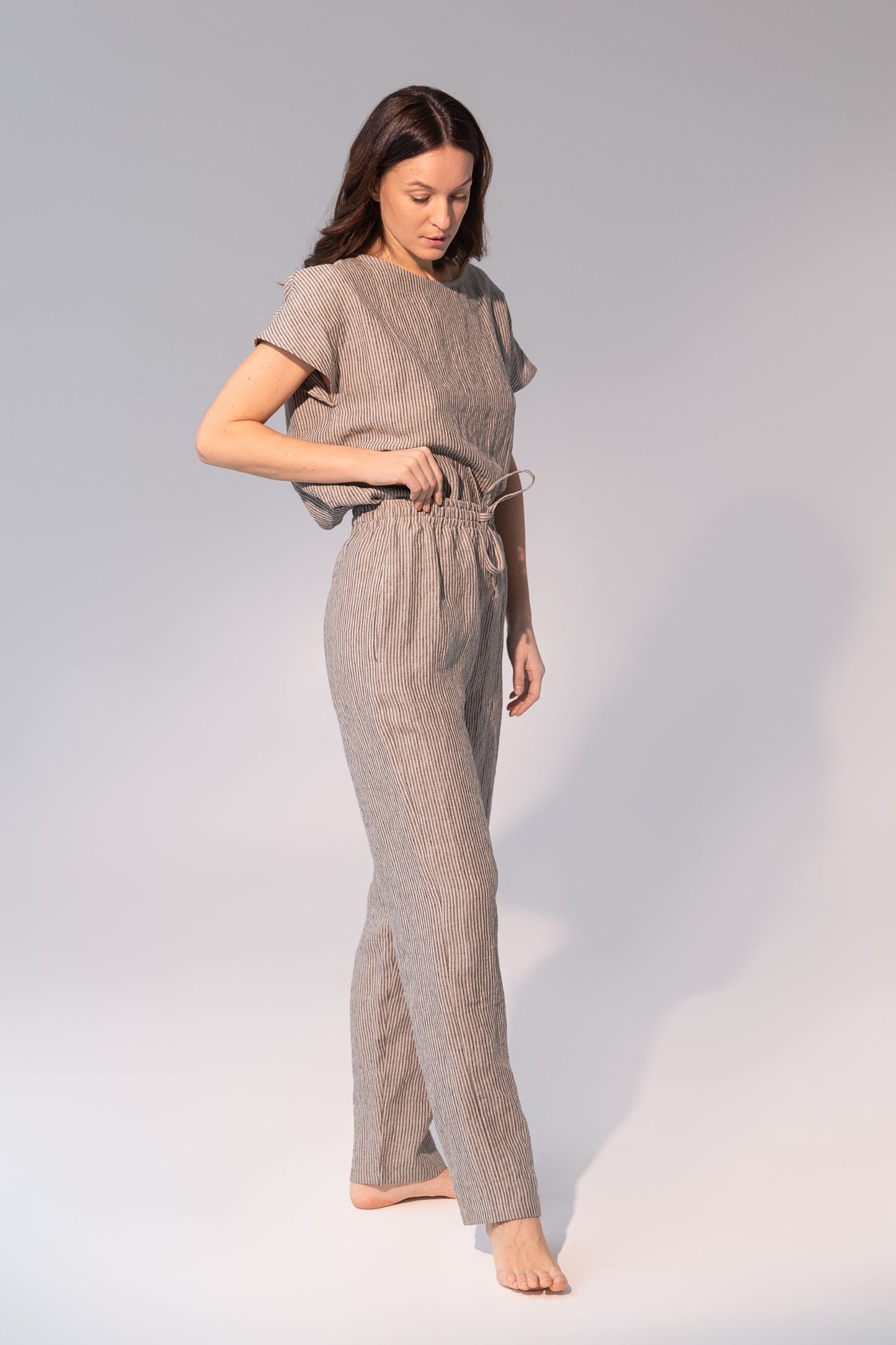 Striped Dark Grey Linen Pajama