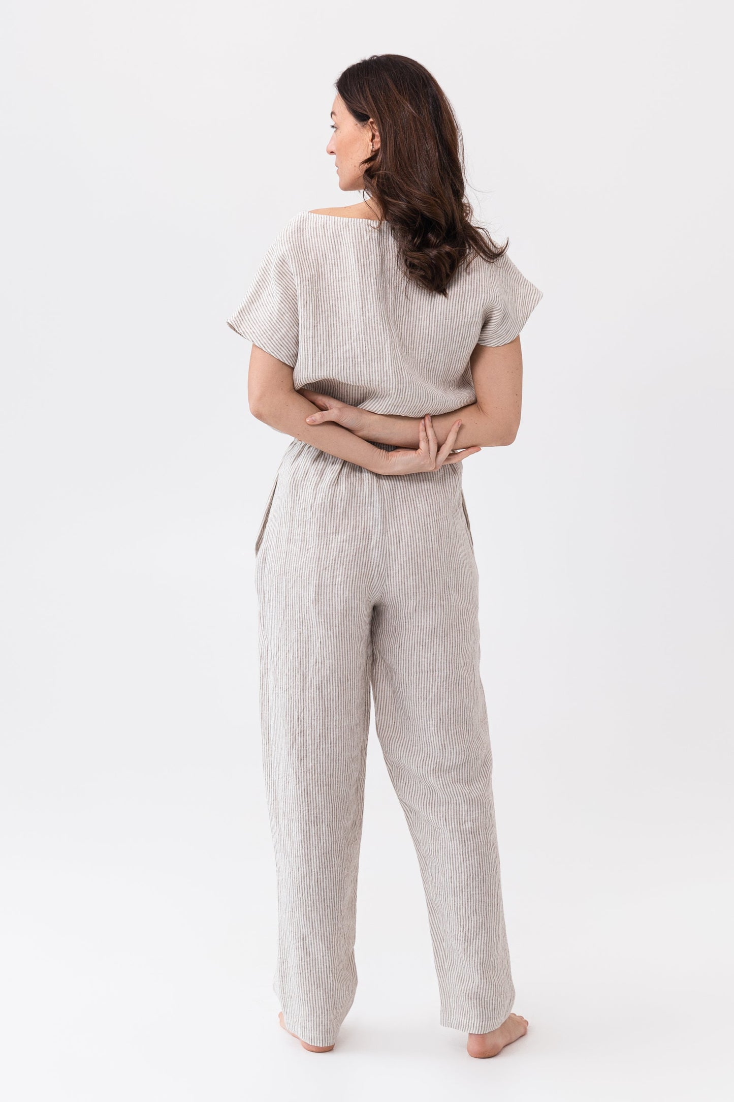Striped Beige Linen Pajama