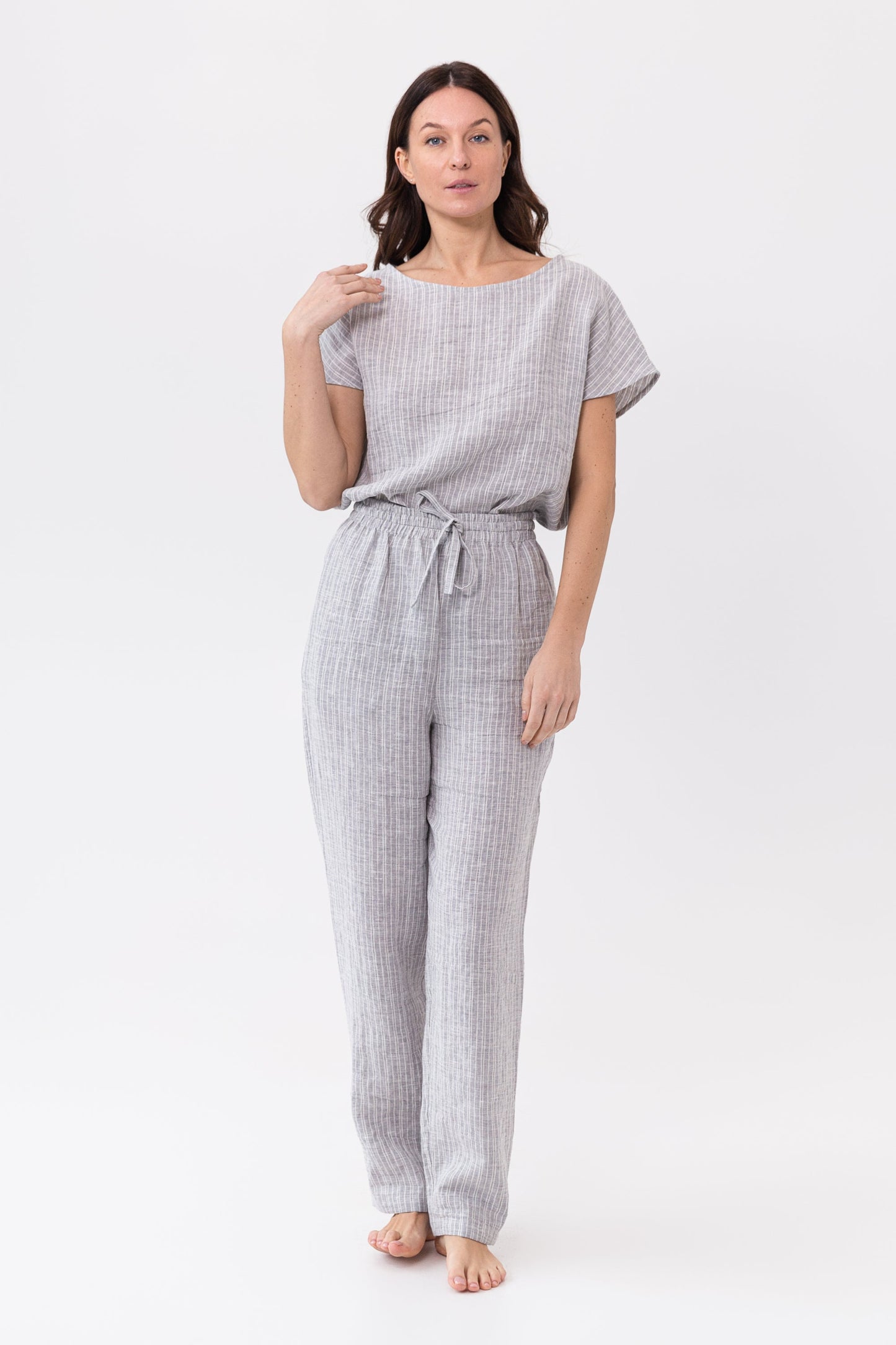 Cloudy Grey Striped Natural Linen Pajama