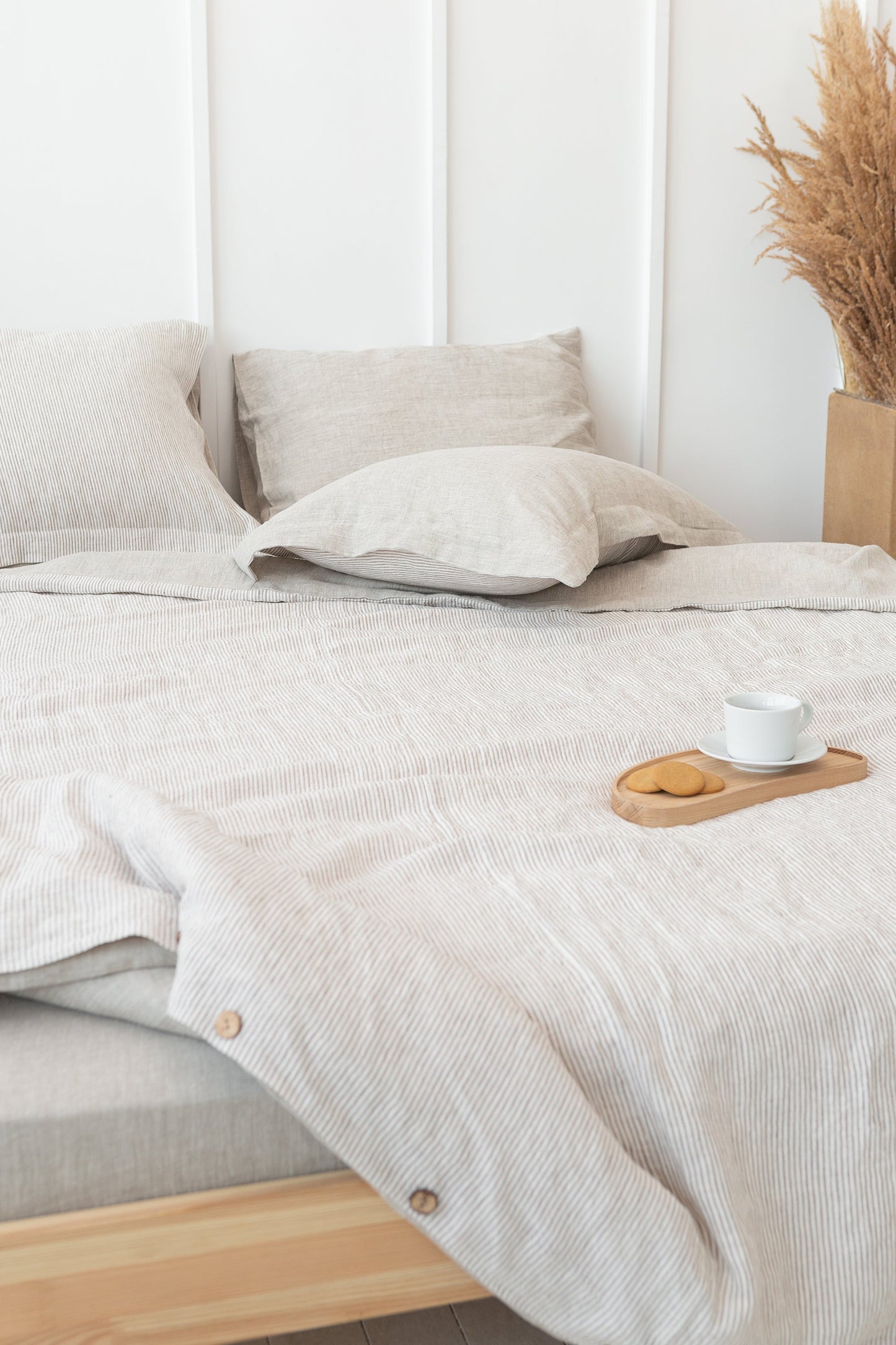 Striped Beige Linen Sham Pillowcase
