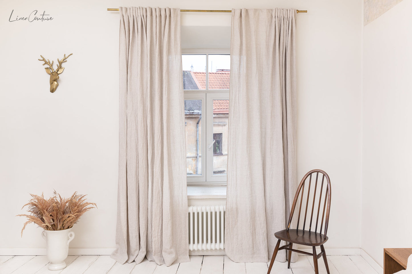 Extra Wide Natural Light Linen Curtain Panel With Heading Tape