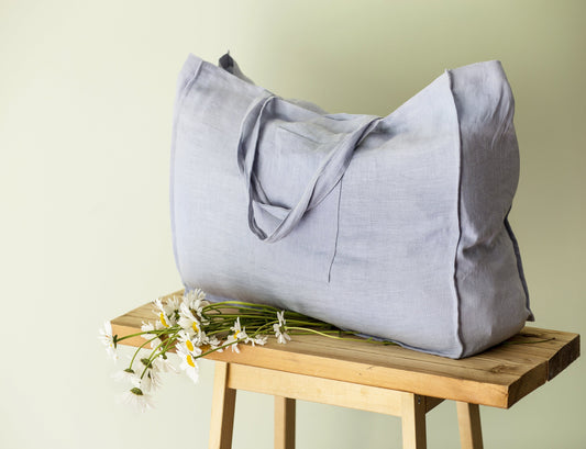 Double Cloth Linen Beach Bag With Pocket