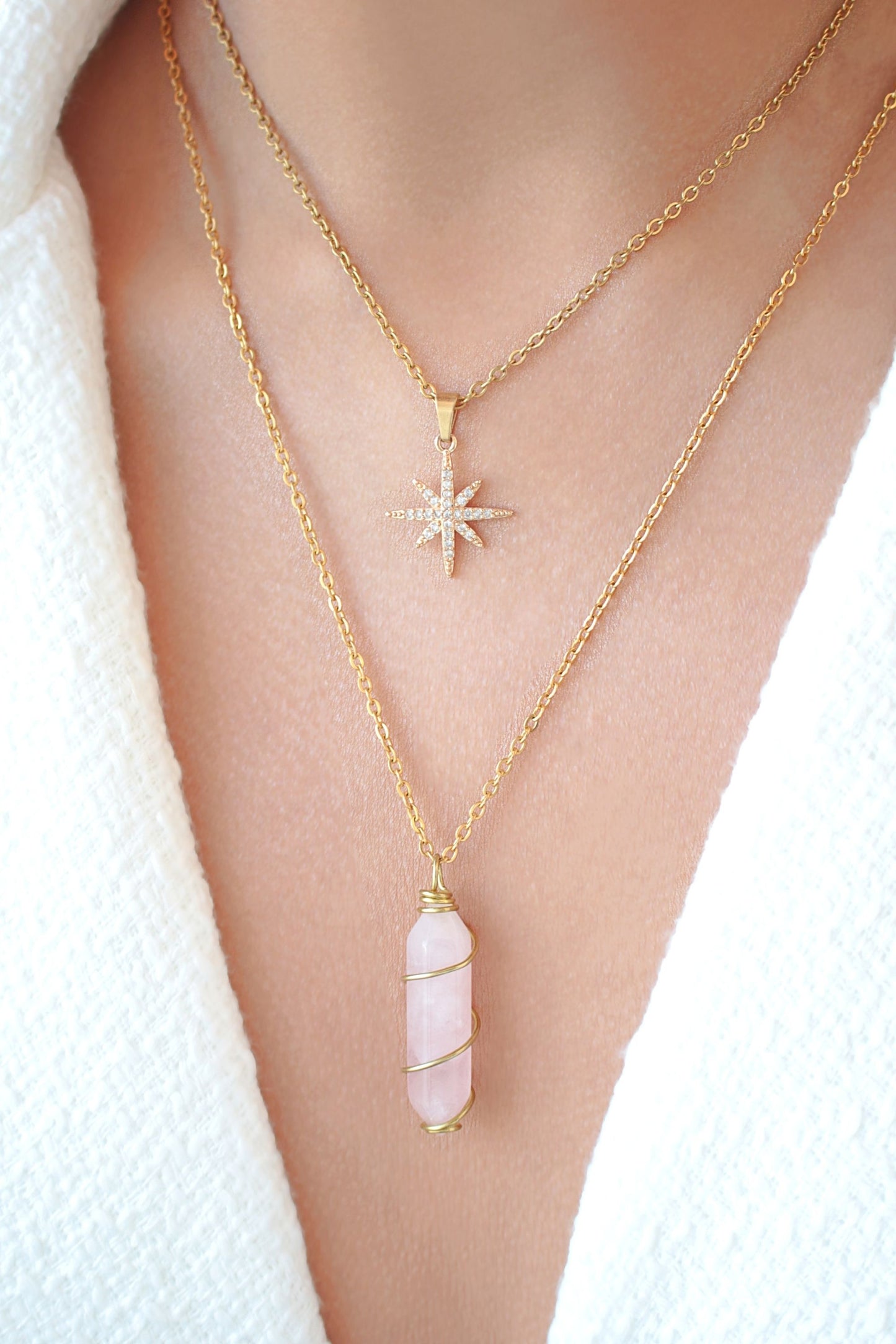 Double Ended Natural Healing Crystals With 18 k Hand Wired Necklace