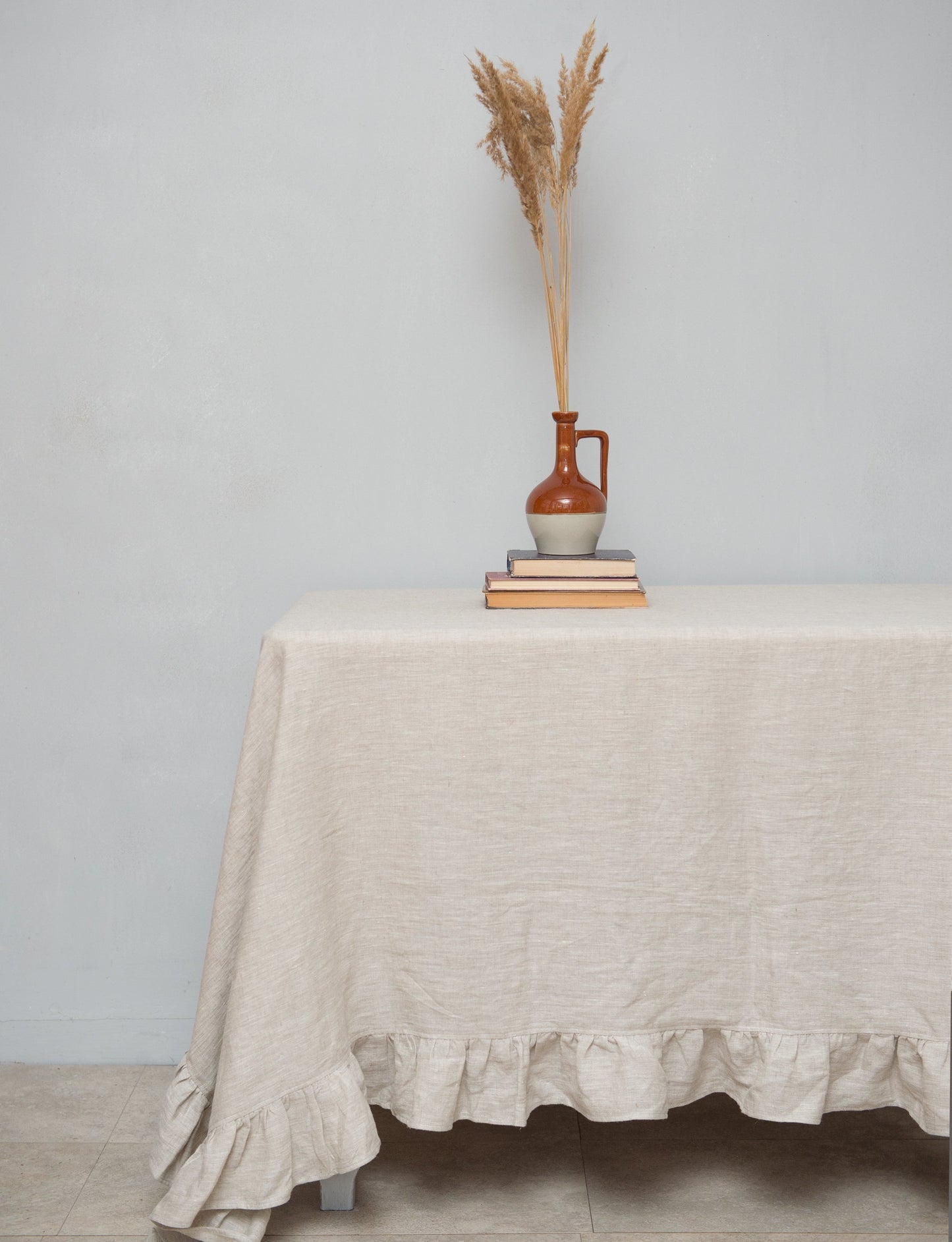 Natural Light Linen Tablecloth With Ruffles