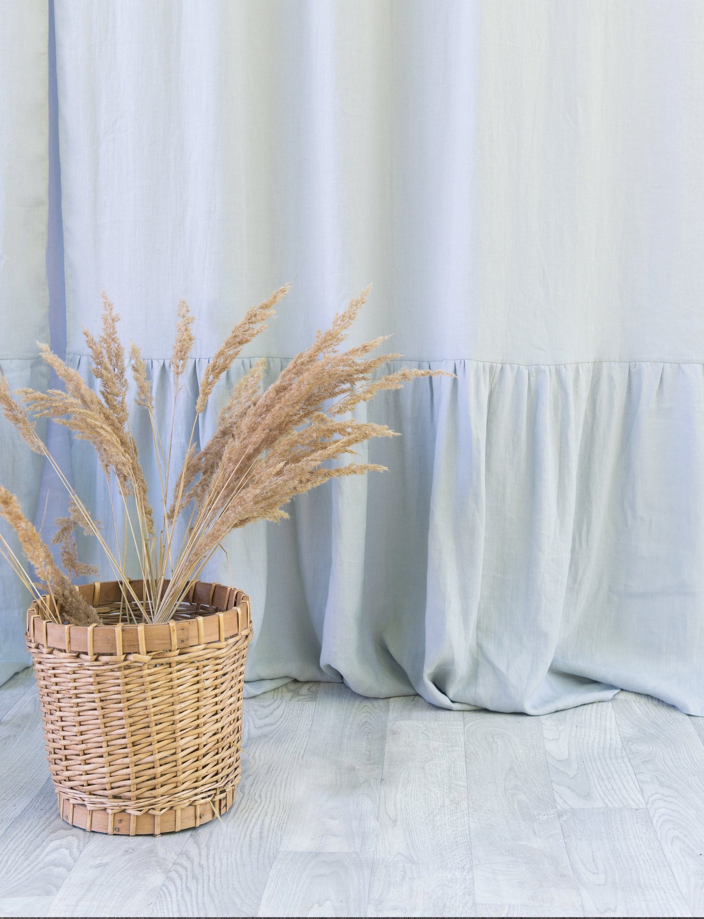Light Grey Linen Curtain With Ruffles, Rod Pocket
