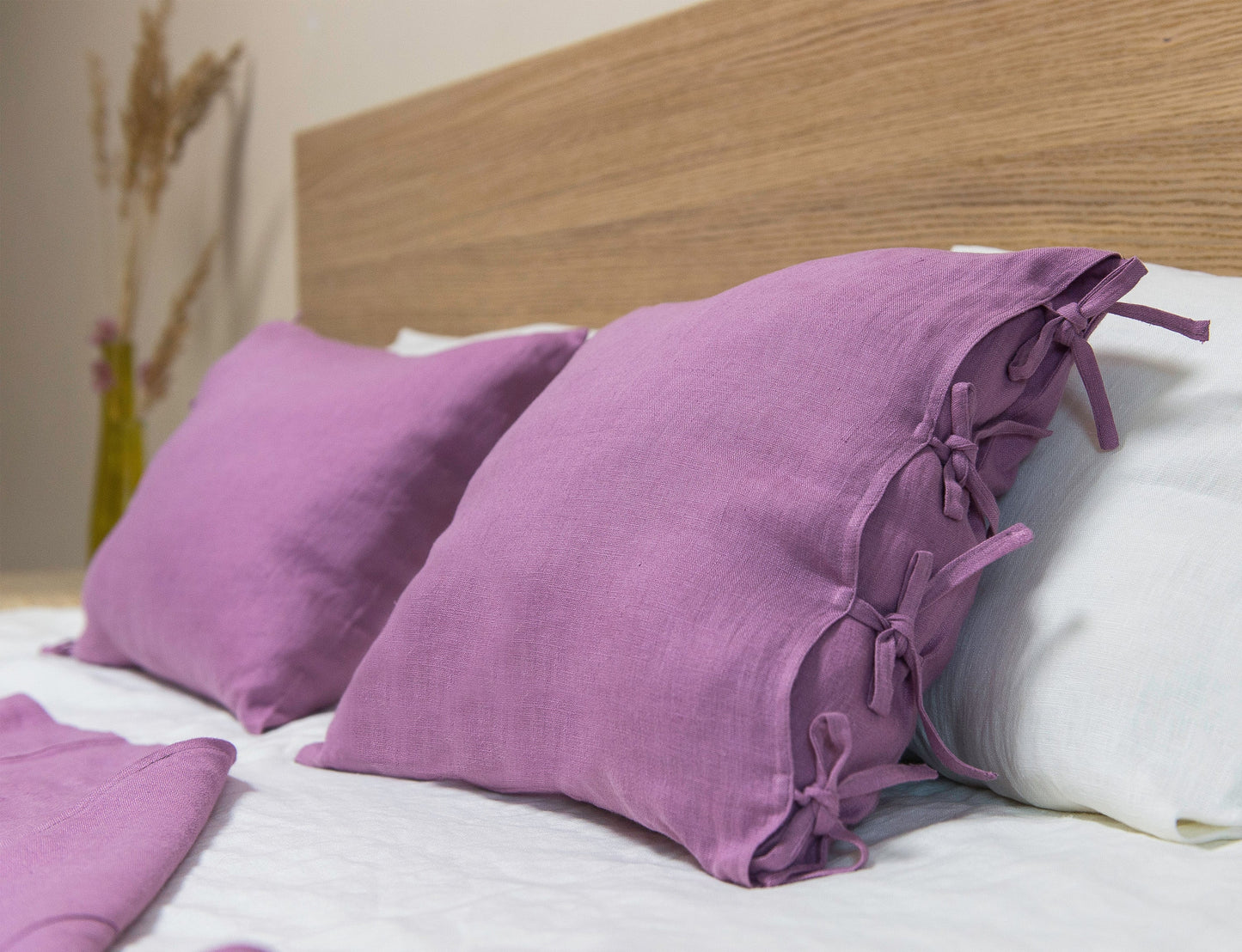 Deep Rose Linen Pillowcase With Ties