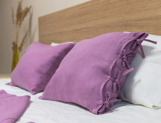 Deep Rose Linen Pillowcase With Ties