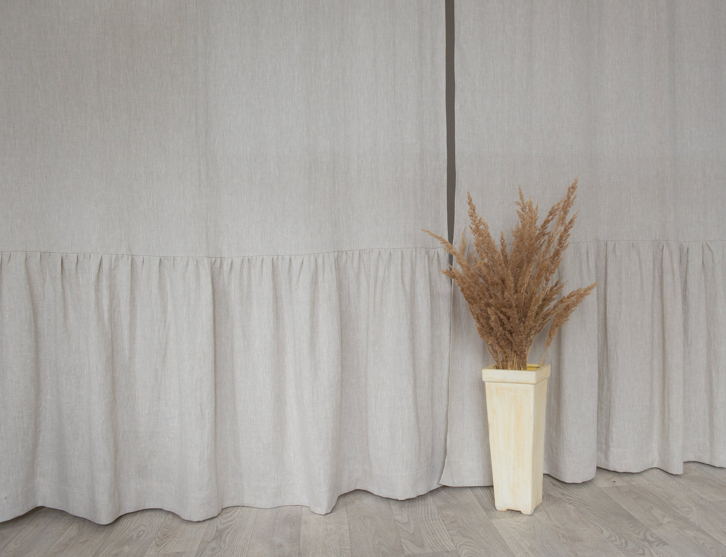 Light Grey Linen Curtain With Ruffles, Rod Pocket