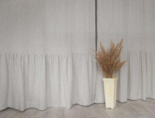 Natural Light Linen Curtain With Ruffles, Rod Pocket
