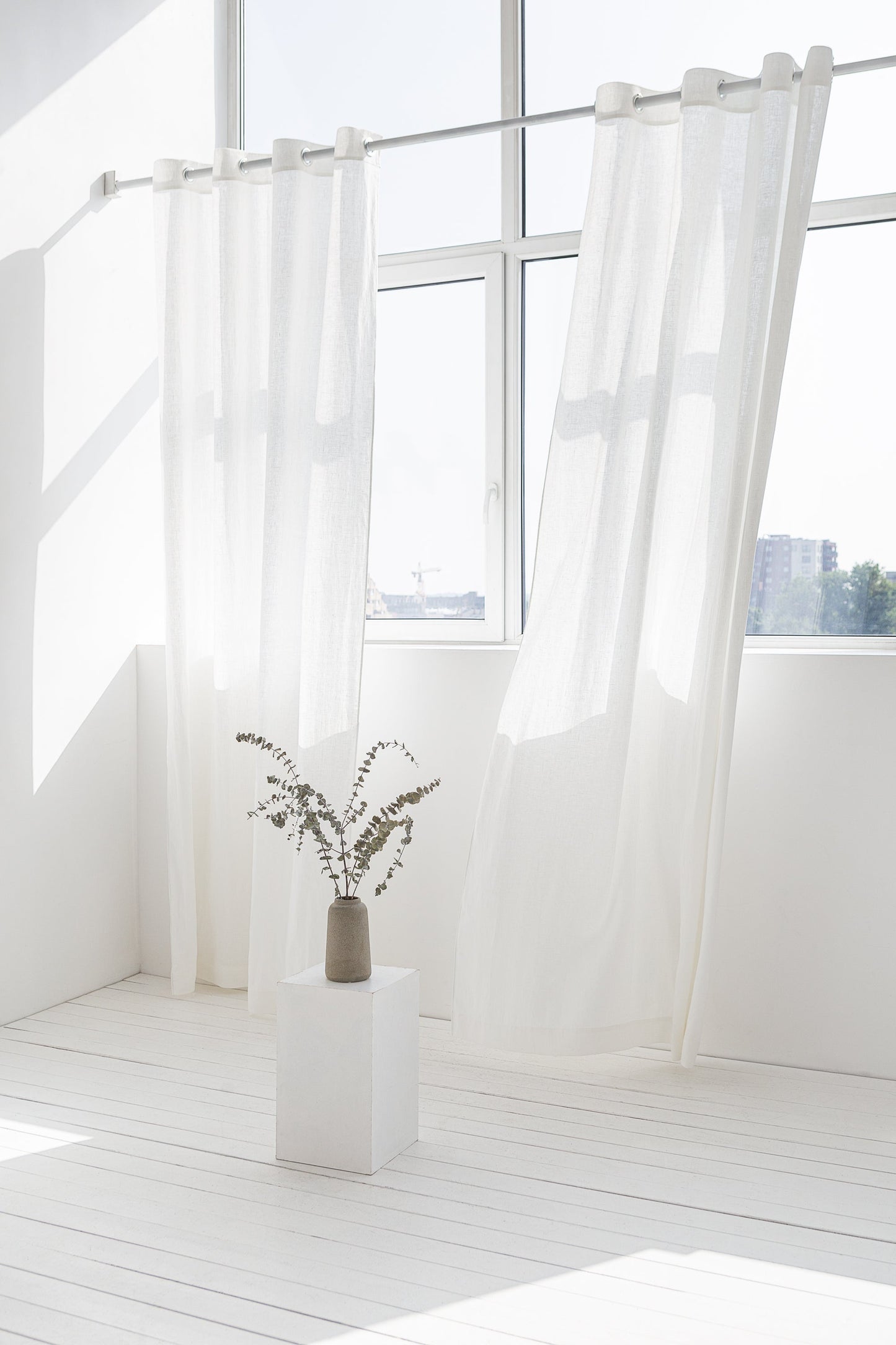 Snow White Linen Curtain With Grommets