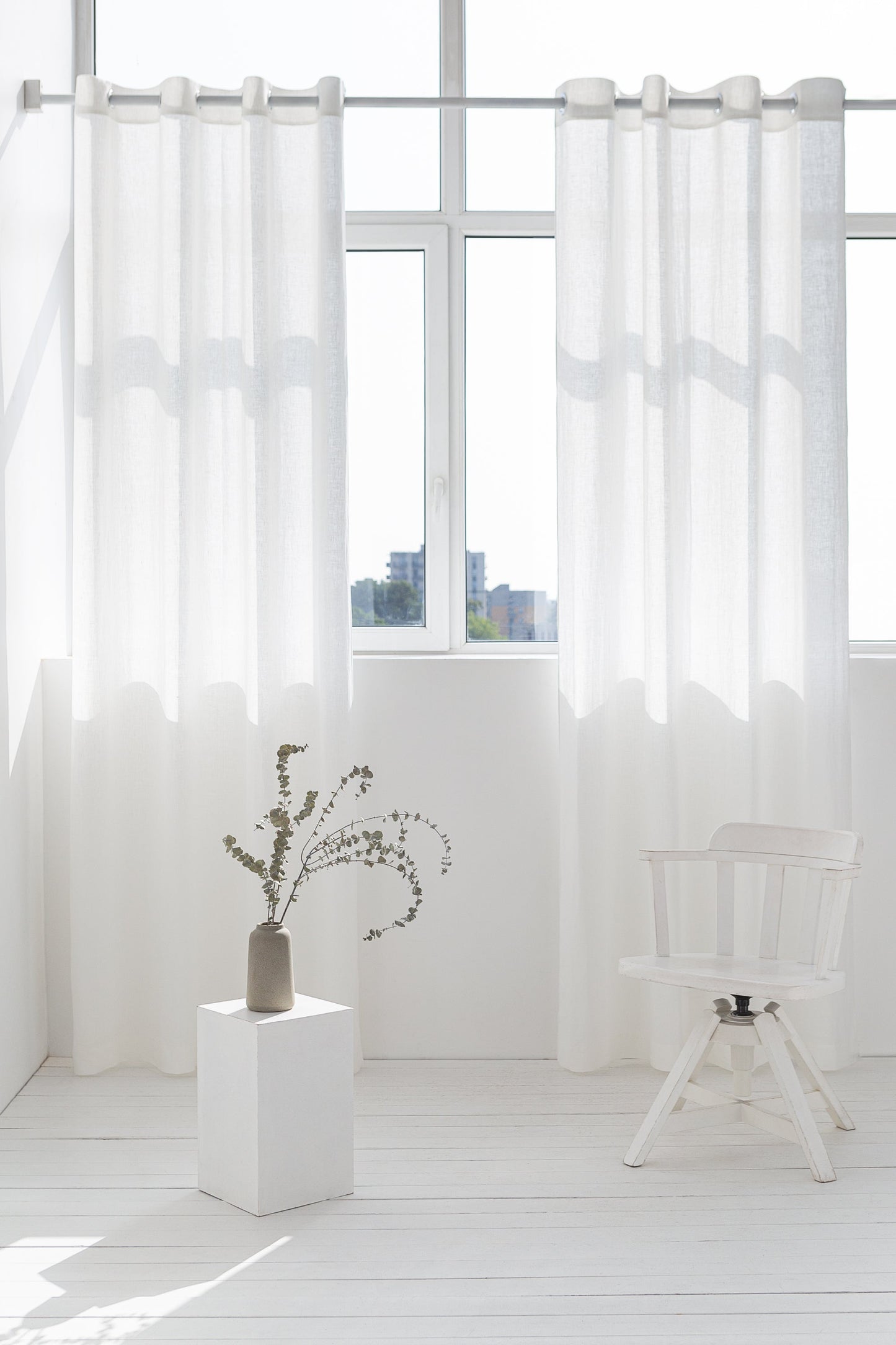 Snow White Linen Curtain With Grommets