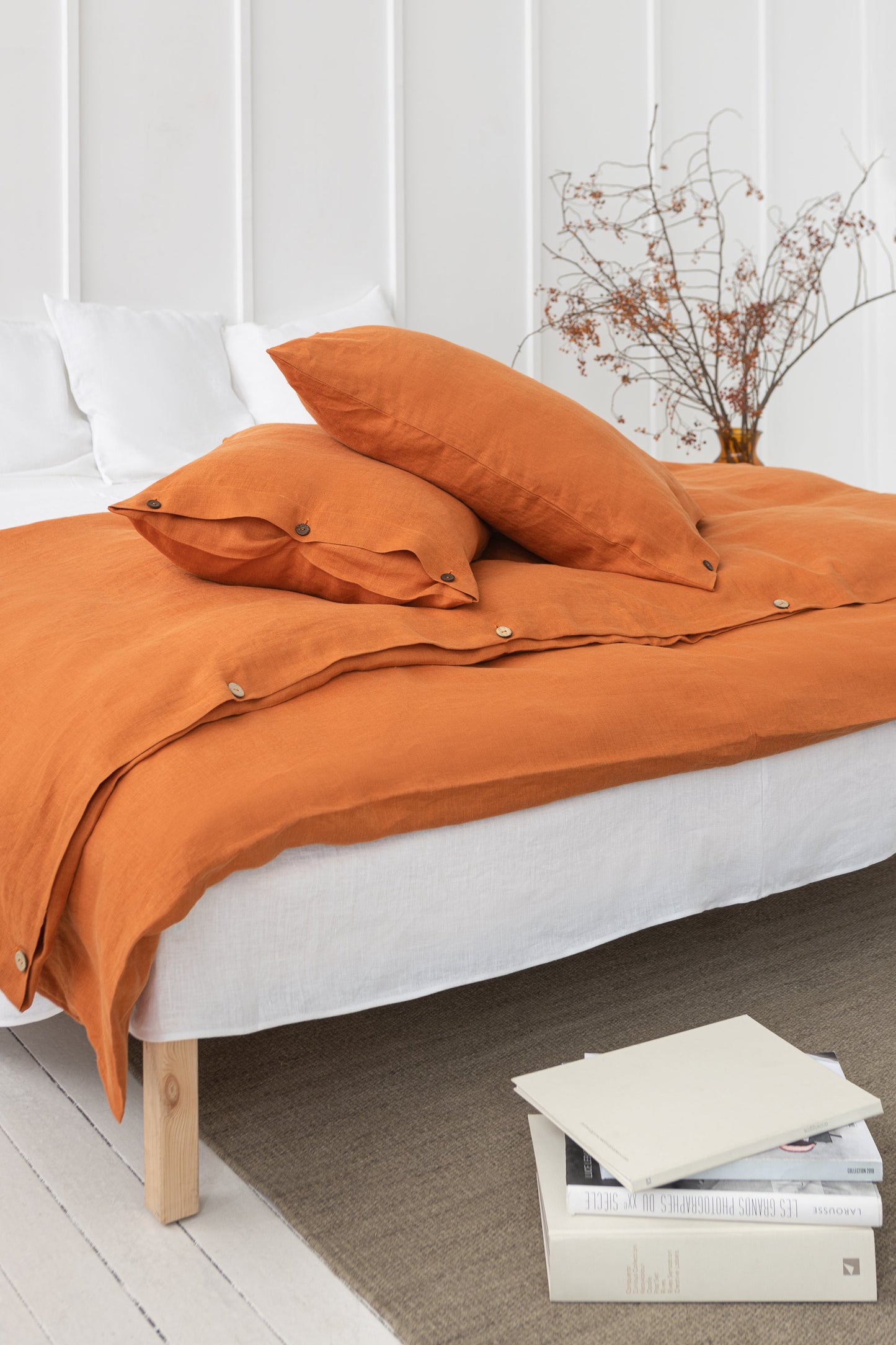 Light Chestnut Linen Duvet Cover With Coconut Buttons