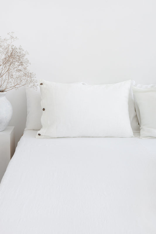 White Linen Pillowcase With Coconut Buttons