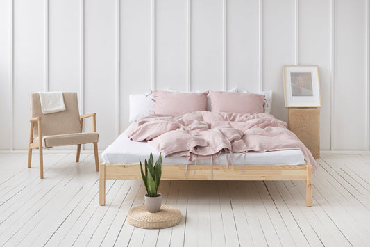 Pale Pink Linen Bedding Set With Ties