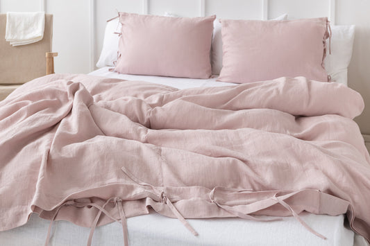 Pale Pink Linen Pillowcase With Ties