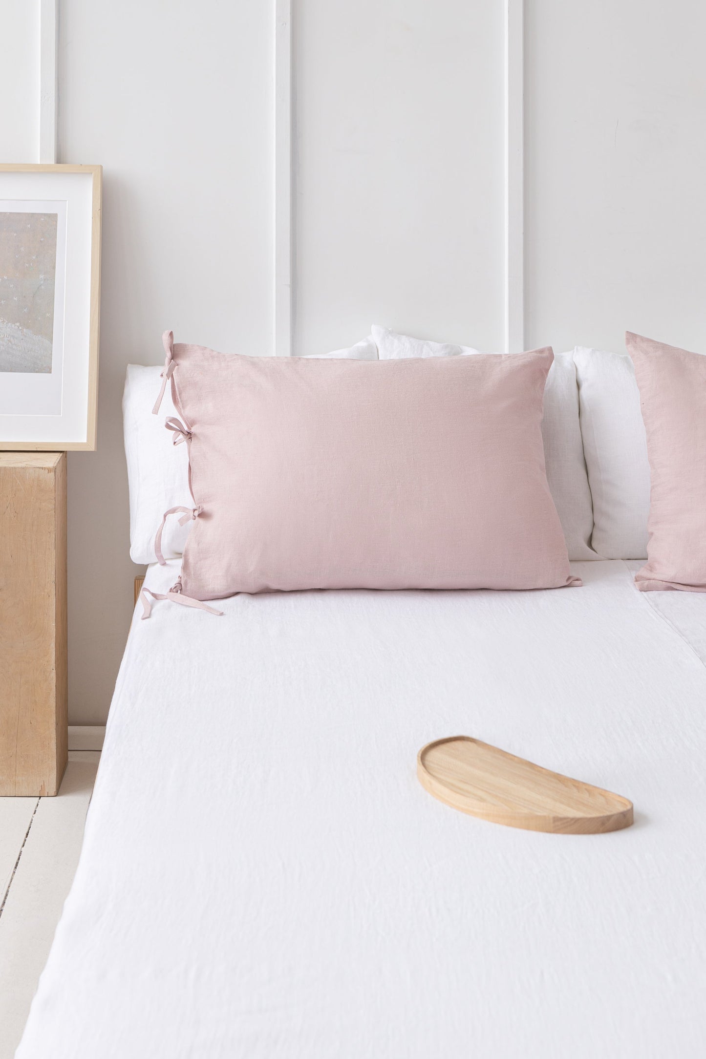 Pale Pink Linen Pillowcase With Ties