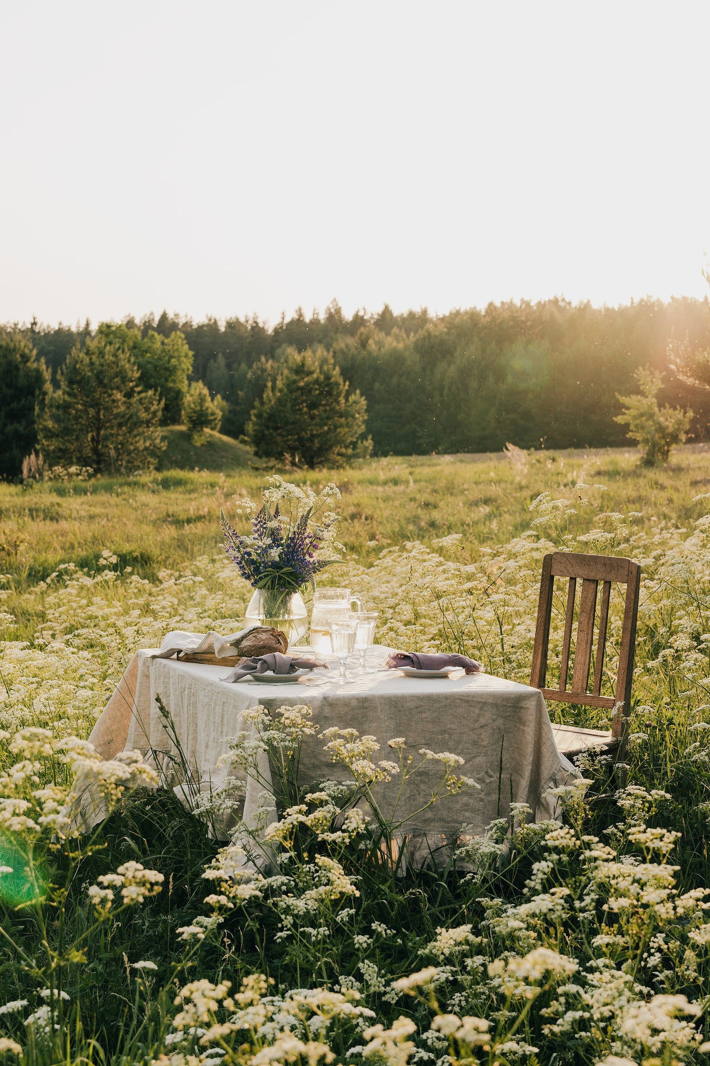 Natural Light Linen Tablecloth With Ruffles