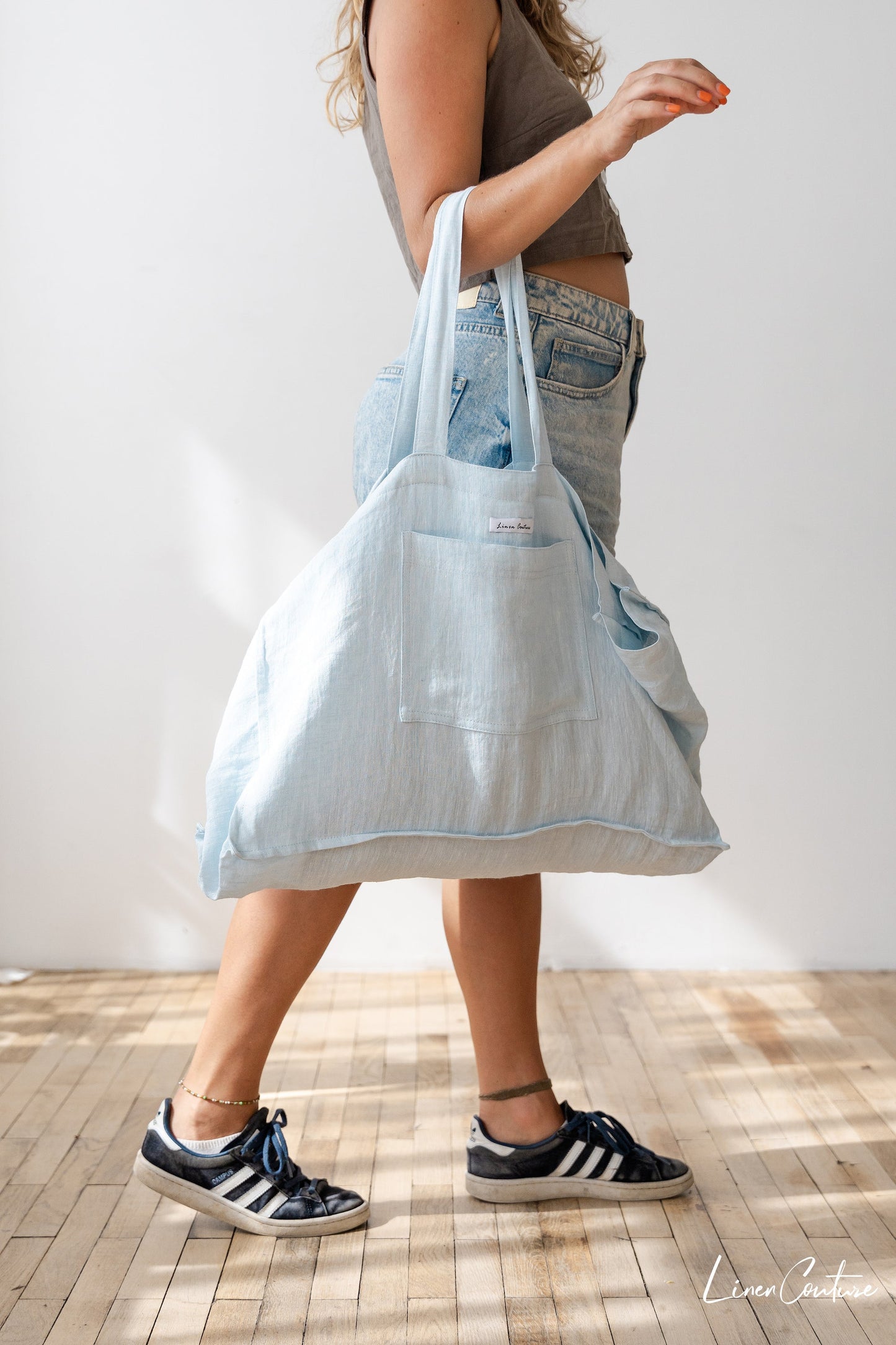Linen Beach Bag With Pocket