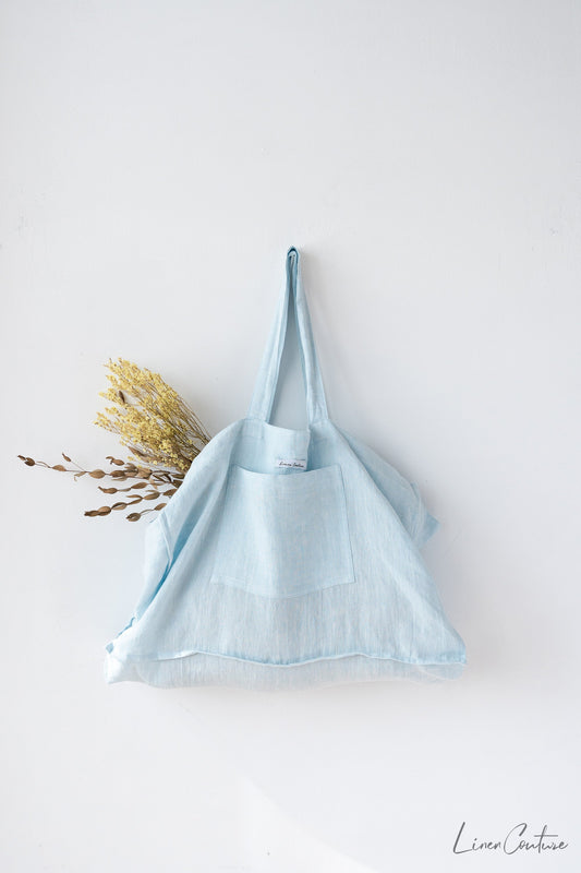 Linen Beach Bag With Pocket