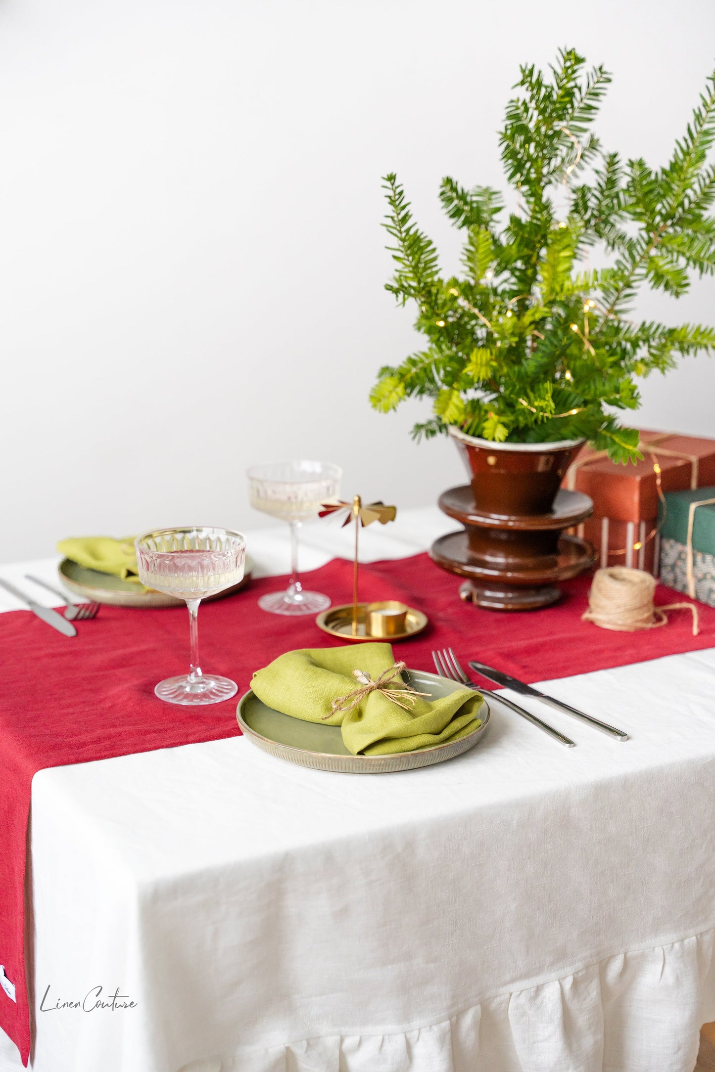 Natural Light Linen Tablecloth With Ruffles