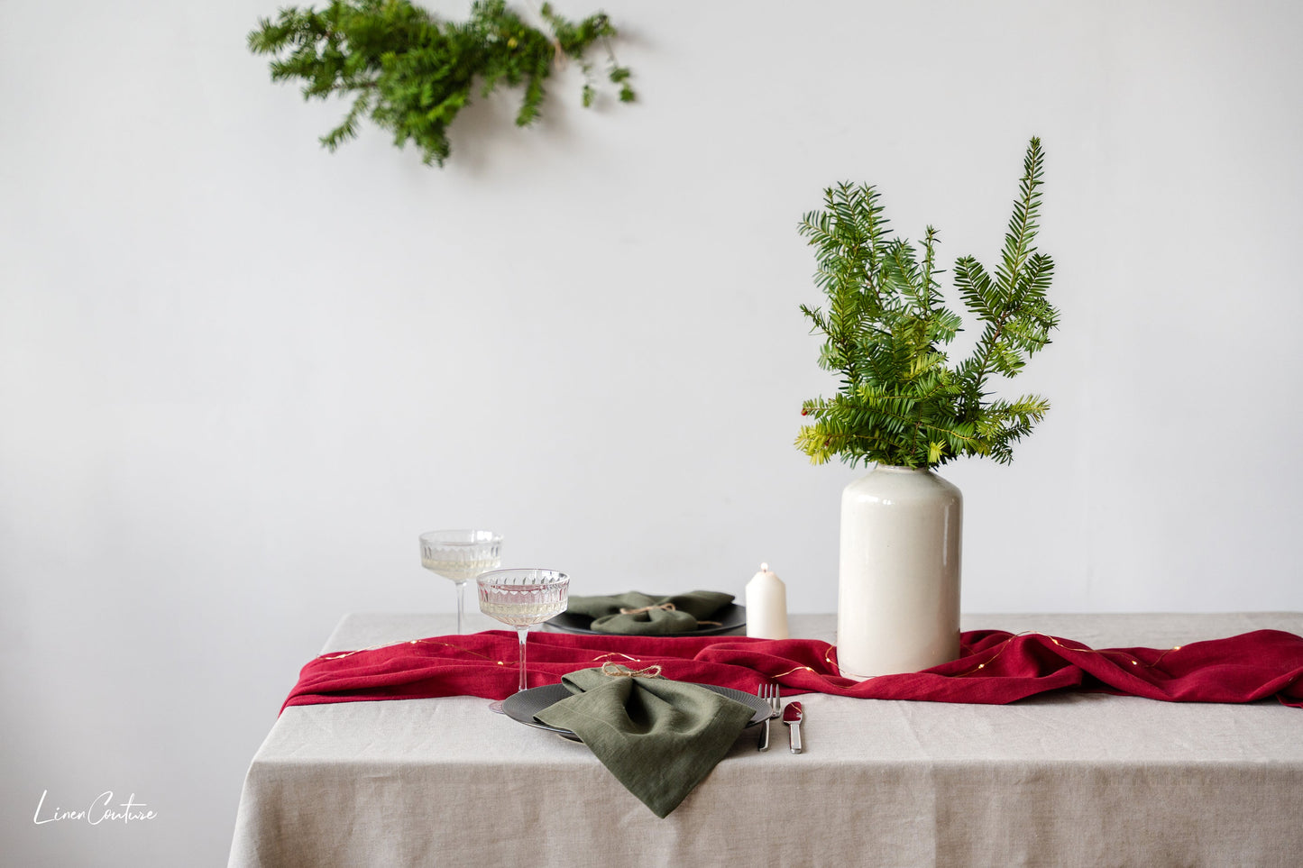 Handmade Natural Linen Christmas Tablecloth for Dining Tables