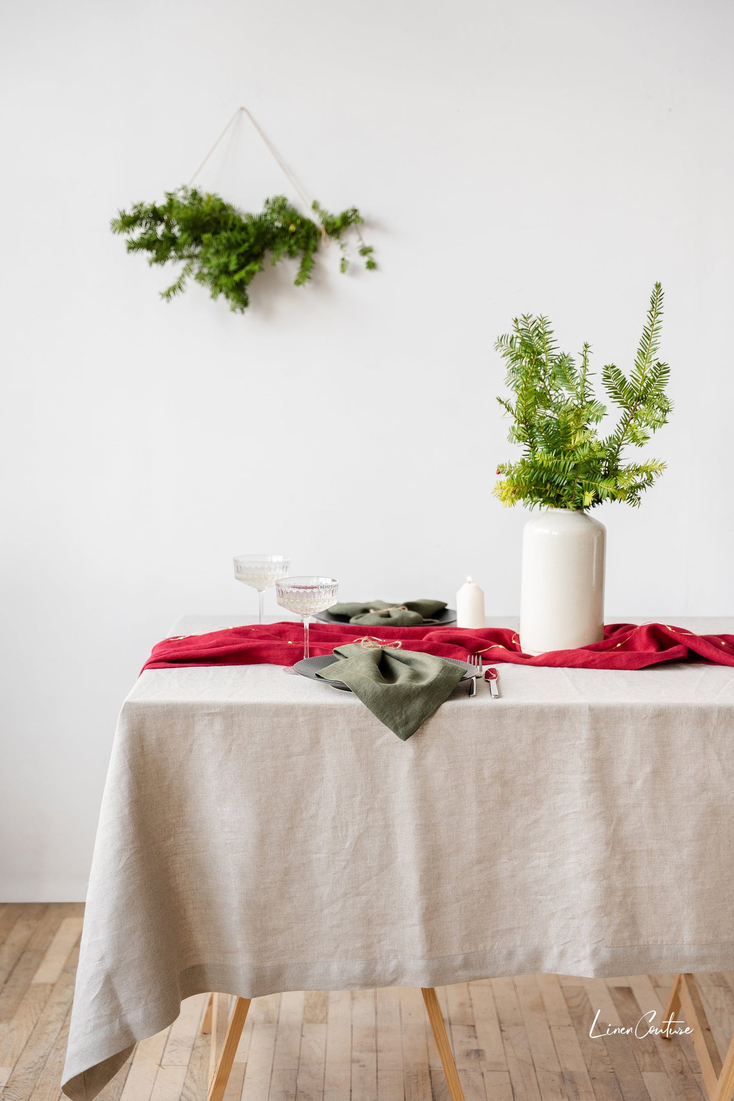 Handmade Natural Linen Christmas Tablecloth for Dining Tables