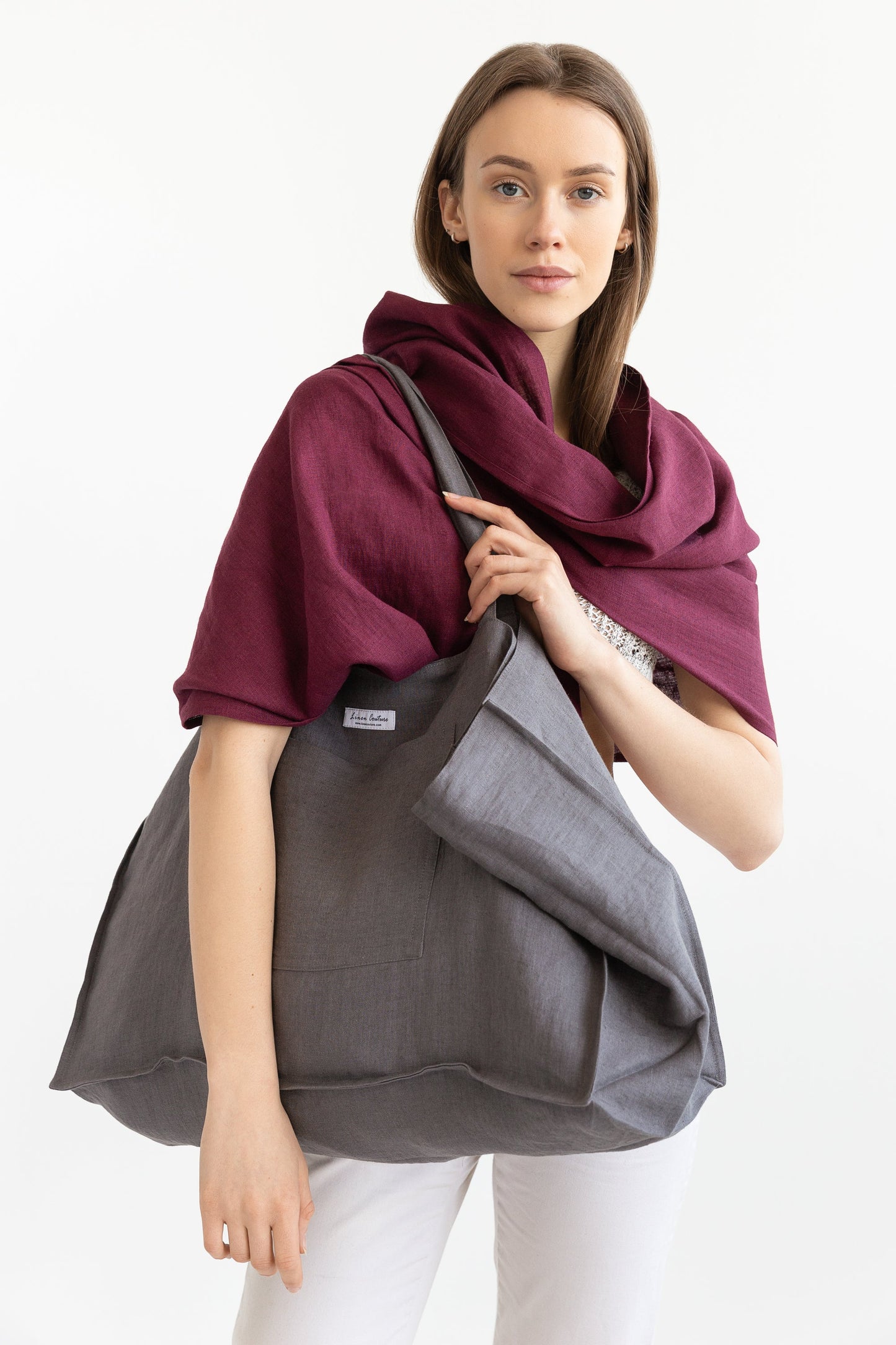 Dark Plum Linen Scarf