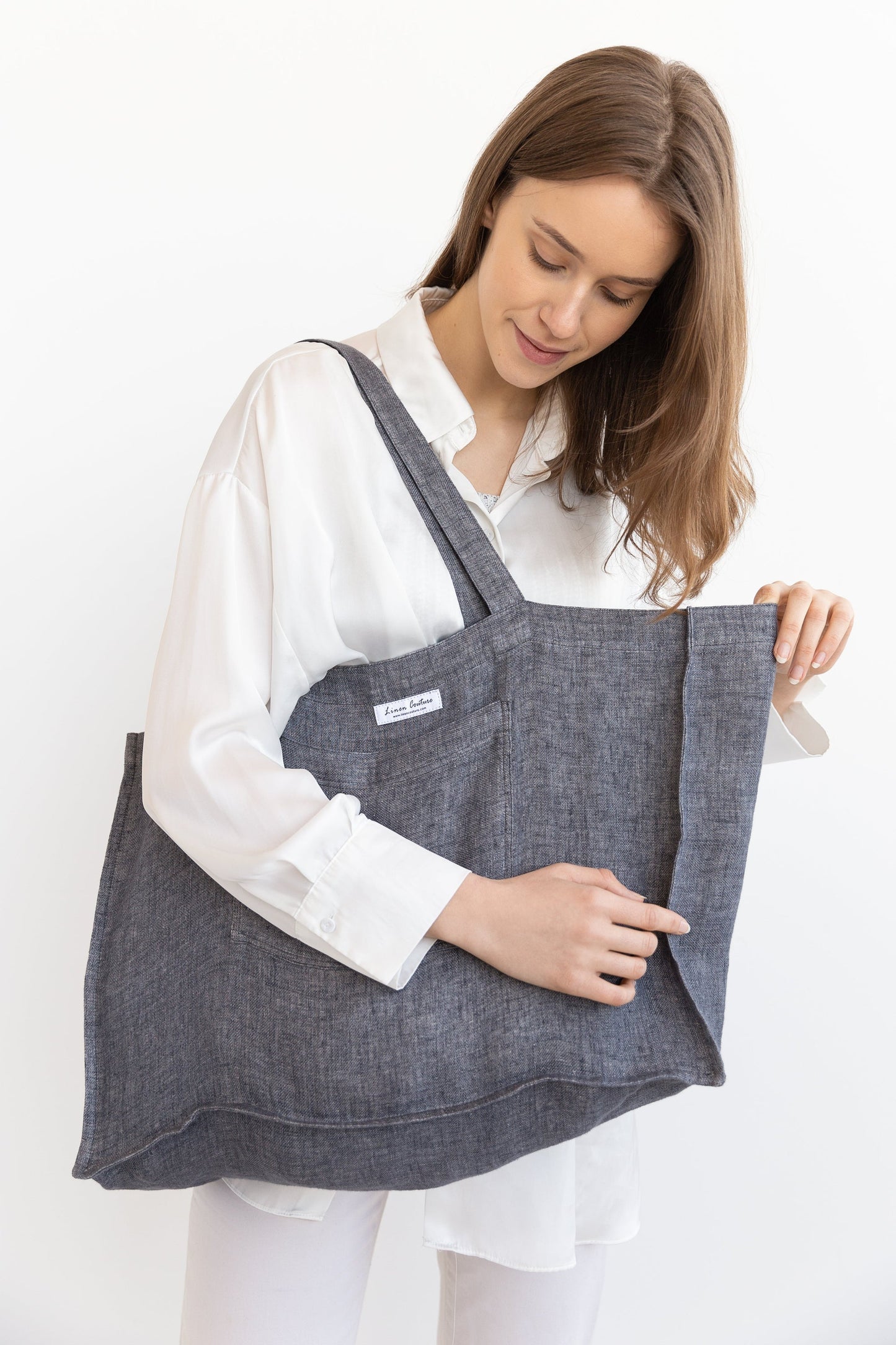 Double Cloth Linen Beach Bag With Pocket