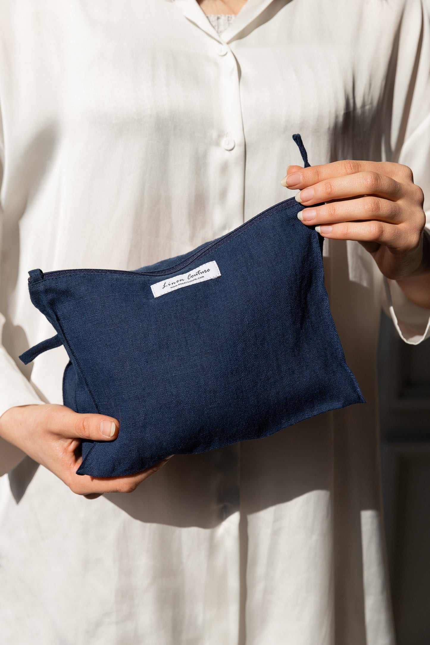 Large Linen Makeup Bag With Zipper