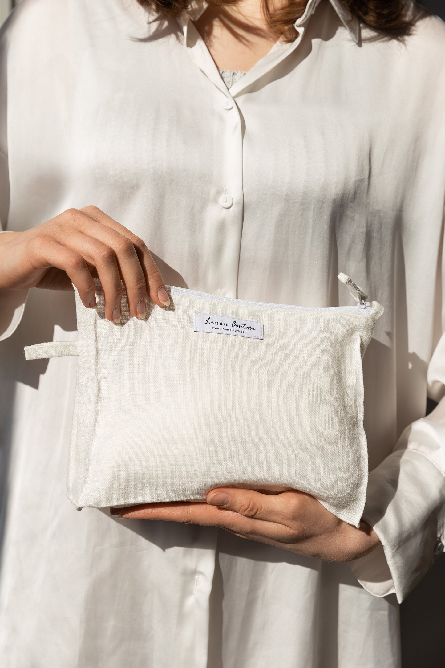 Large Linen Makeup Bag With Zipper
