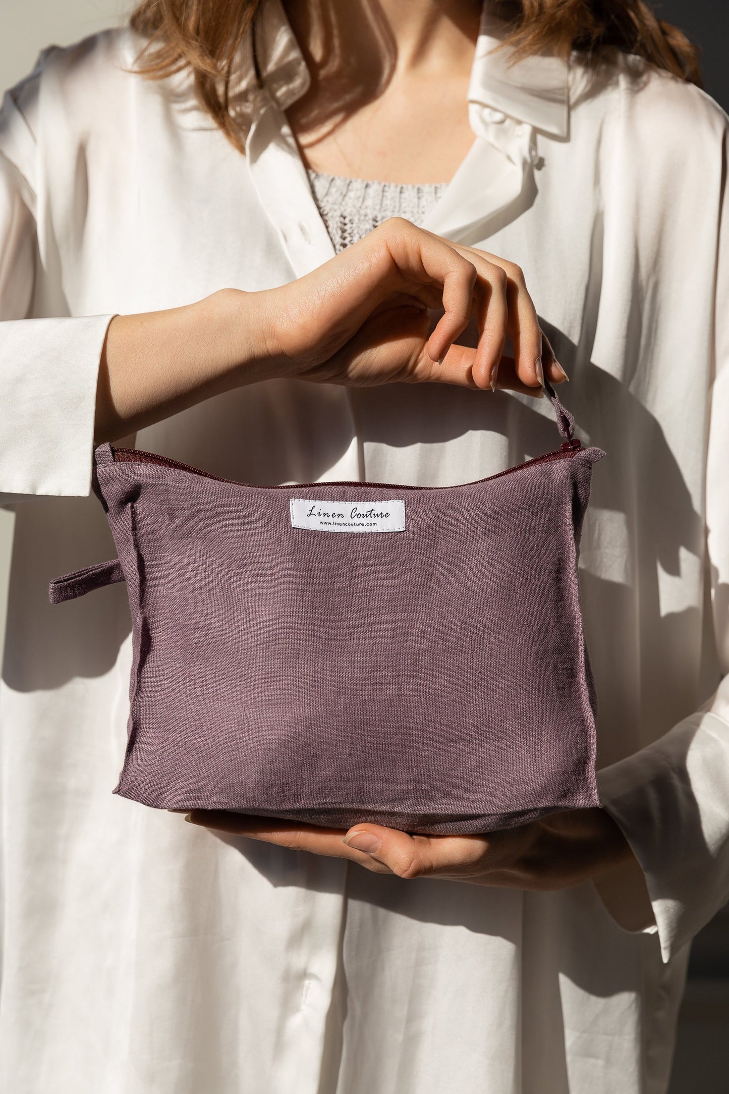 Large Linen Makeup Bag With Zipper