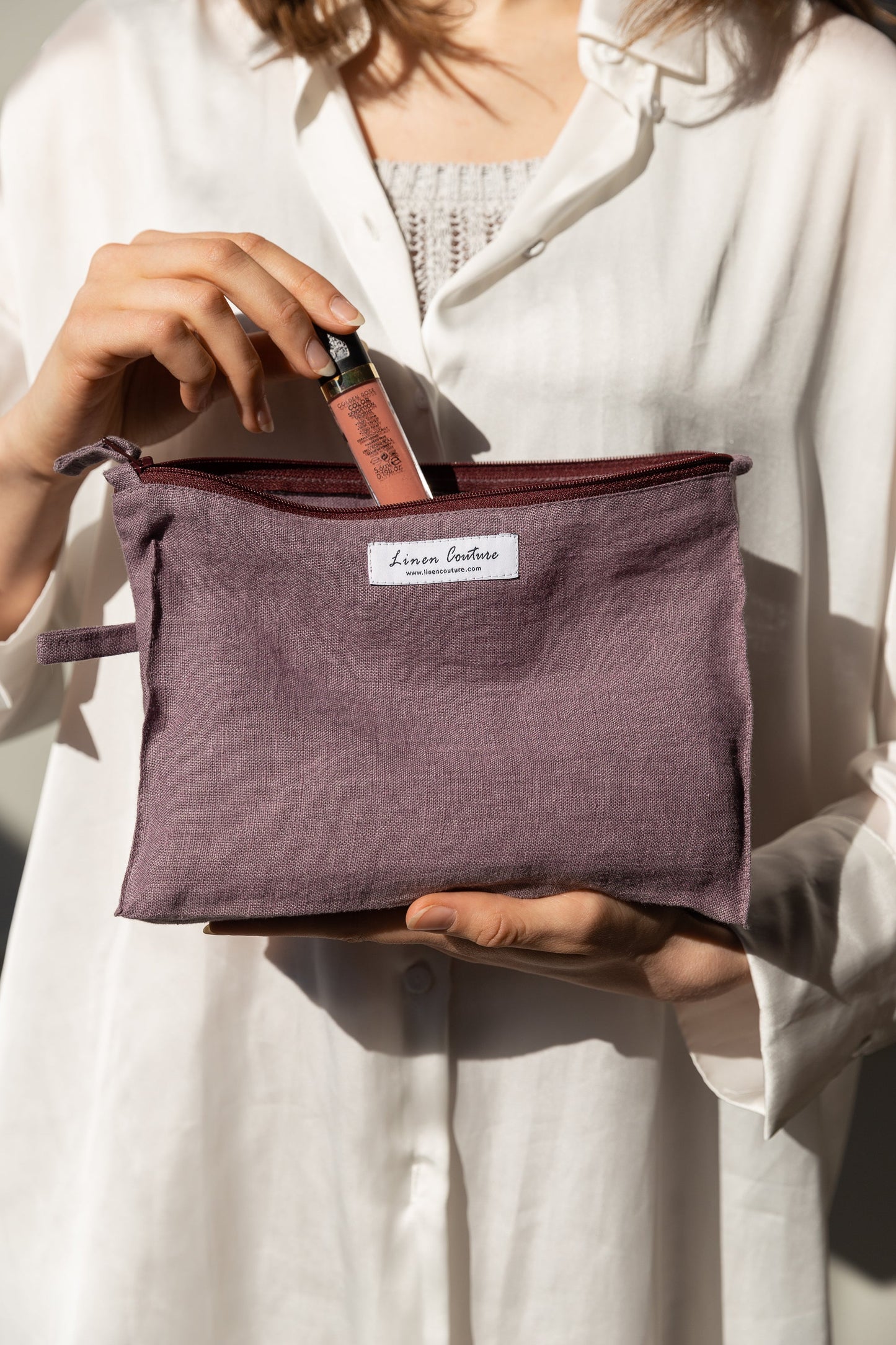 Large Linen Makeup Bag With Zipper