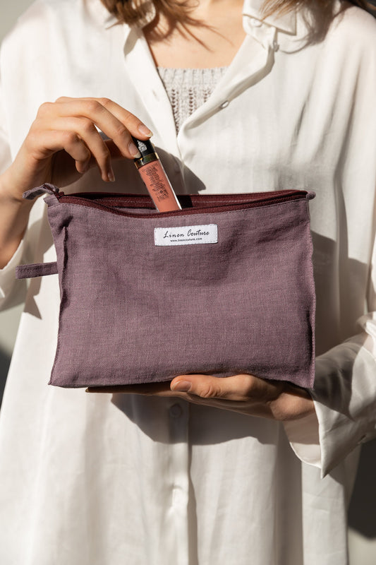 Large Linen Makeup Bag With Zipper