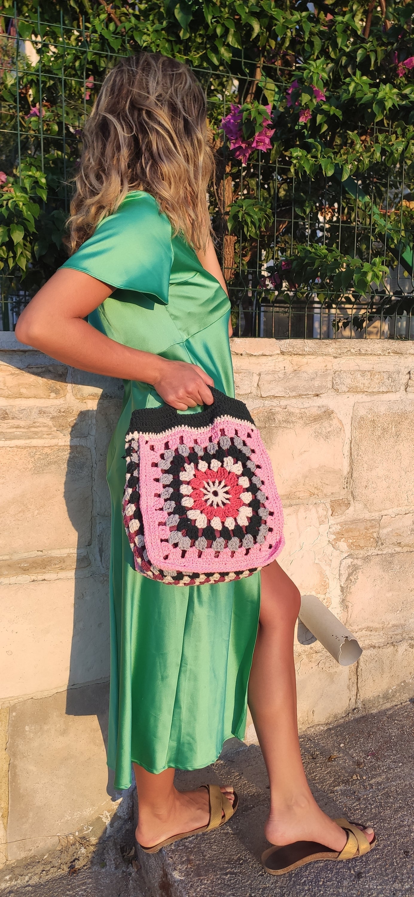 Handmade Cotton Crochet Knit Bag Petrol