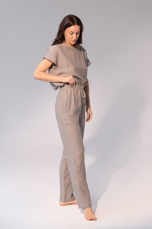 Striped Dark Grey Linen Pajama