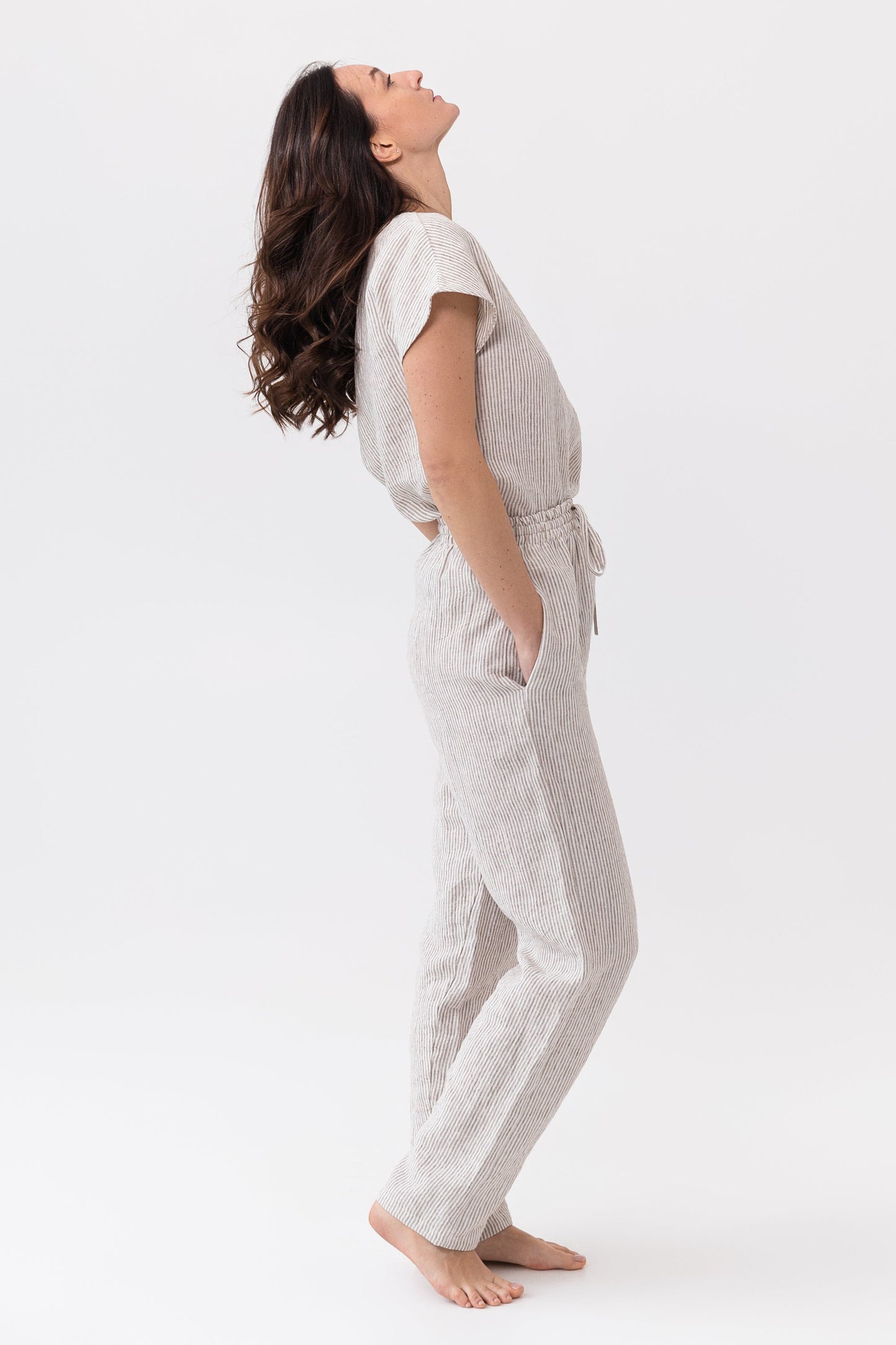 Striped Beige Linen Pajama