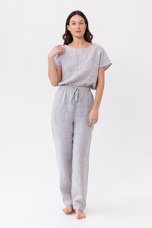 Cloudy Grey Striped Natural Linen Pajama
