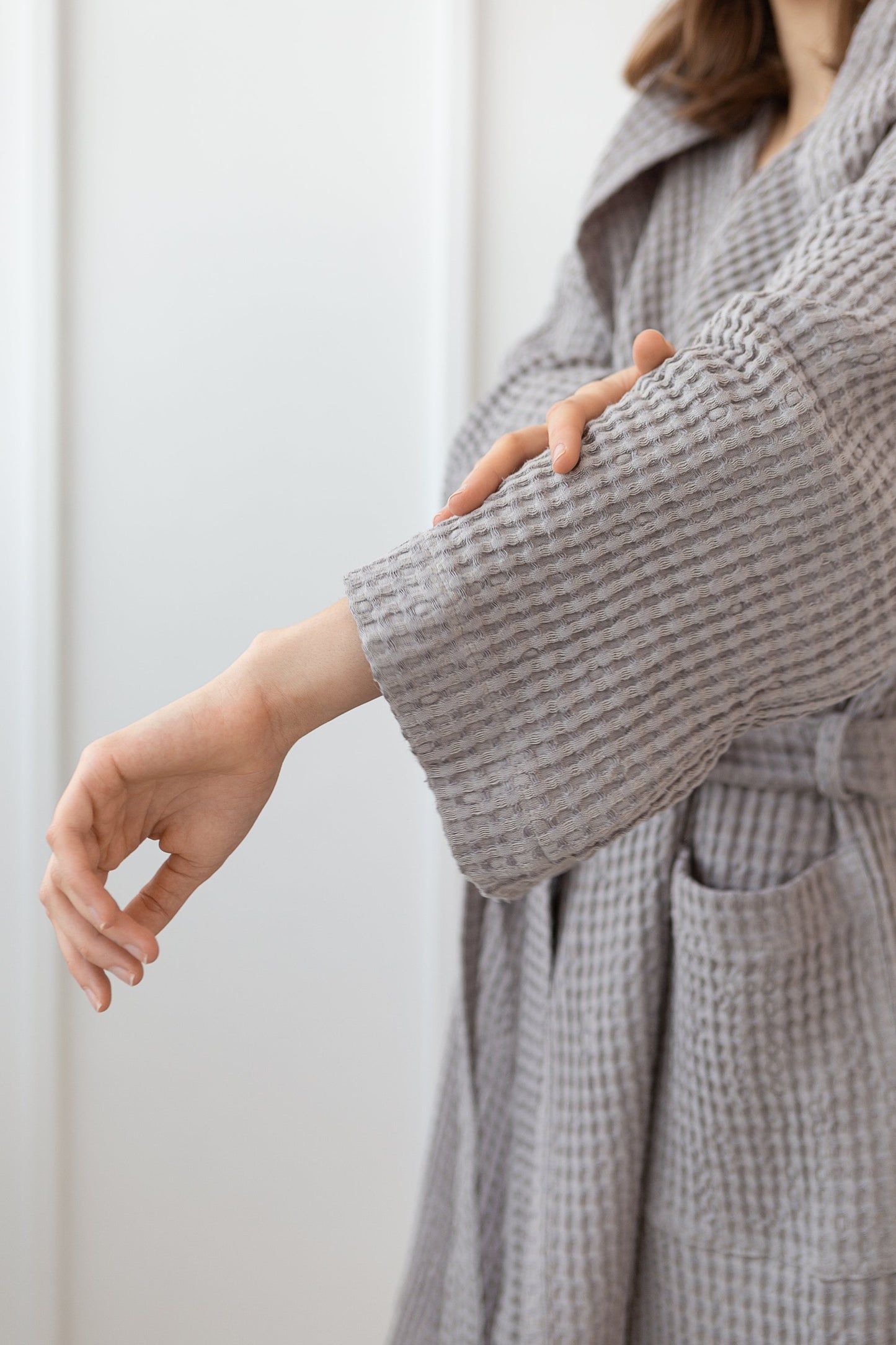 Linen Waffle Robe With Hoodie
