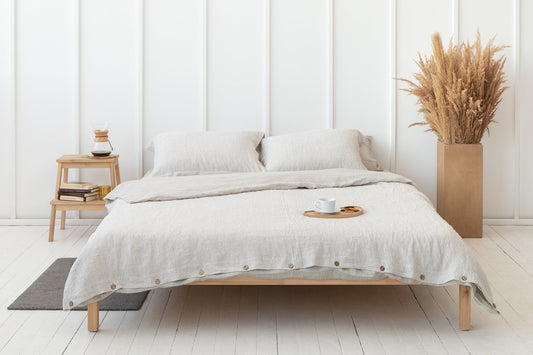 Natural Light and Striped Beige Double Sided Linen Bedding Set