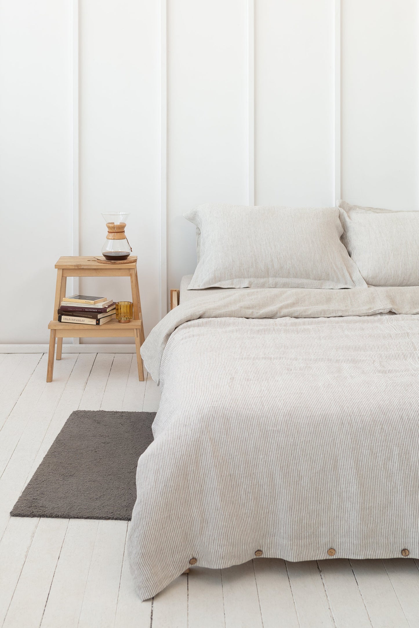 Natural Light and Striped Beige Double Sided Linen Bedding Set