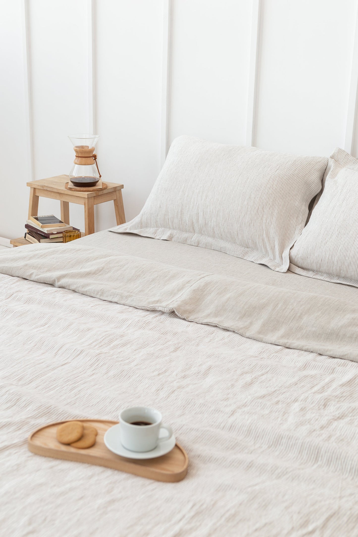 Striped Beige Linen Sham Pillowcase