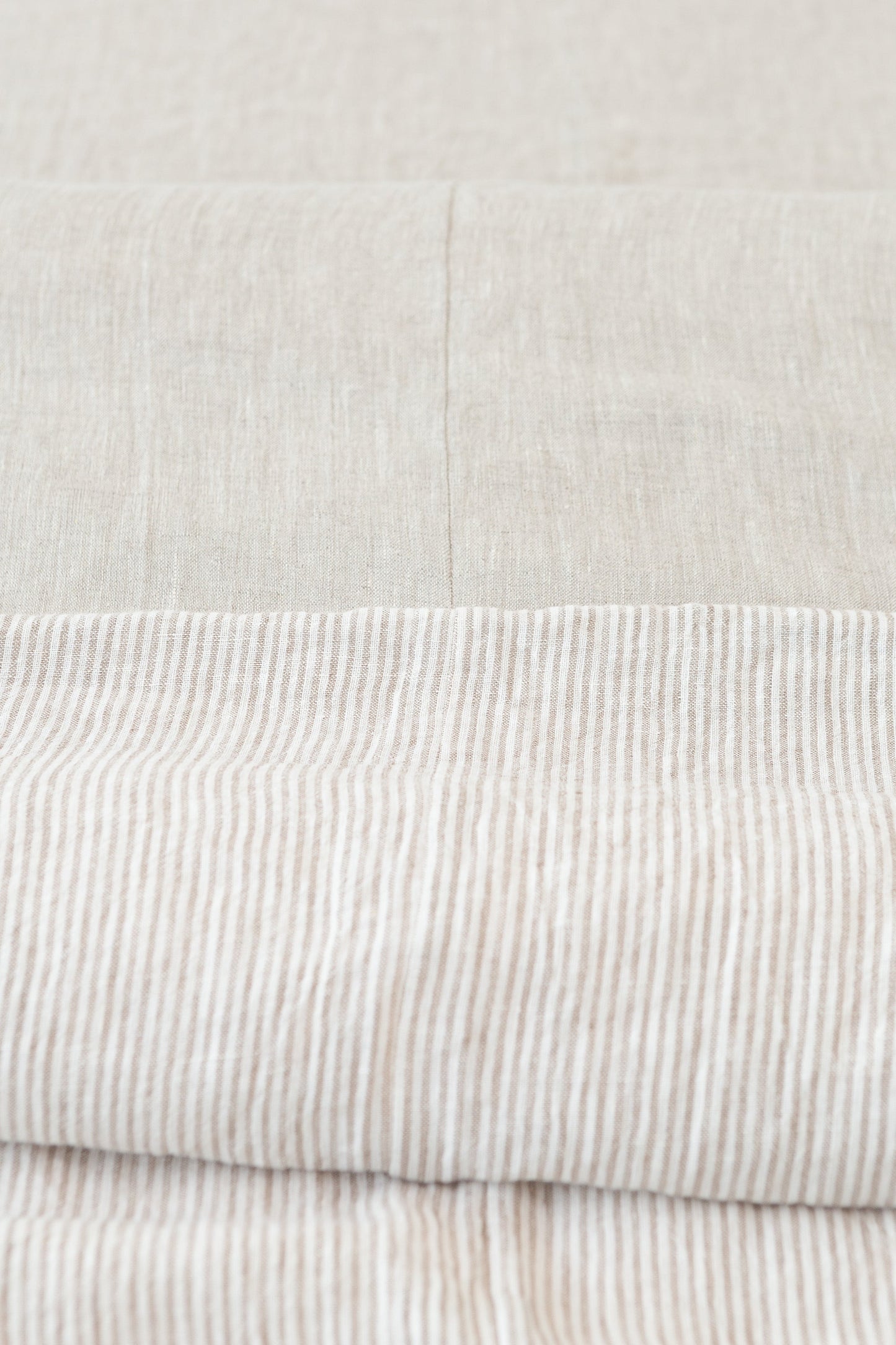 Natural Light and Striped Beige Double Sided Linen Bedding Set