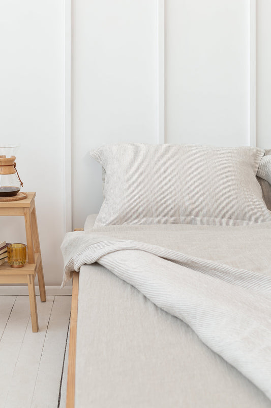 Striped Beige Linen Sham Pillowcase