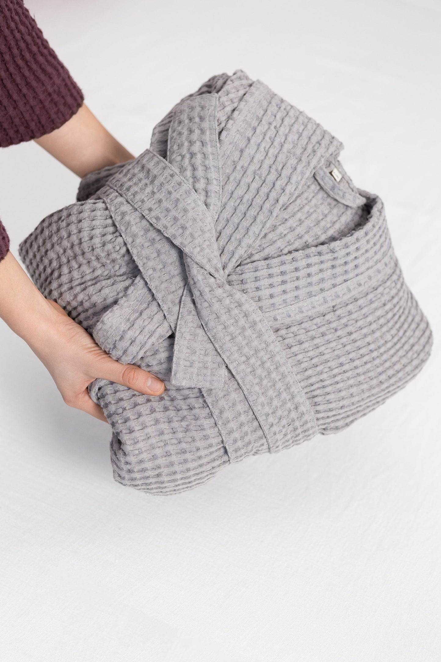 Linen Waffle Robe With Hoodie