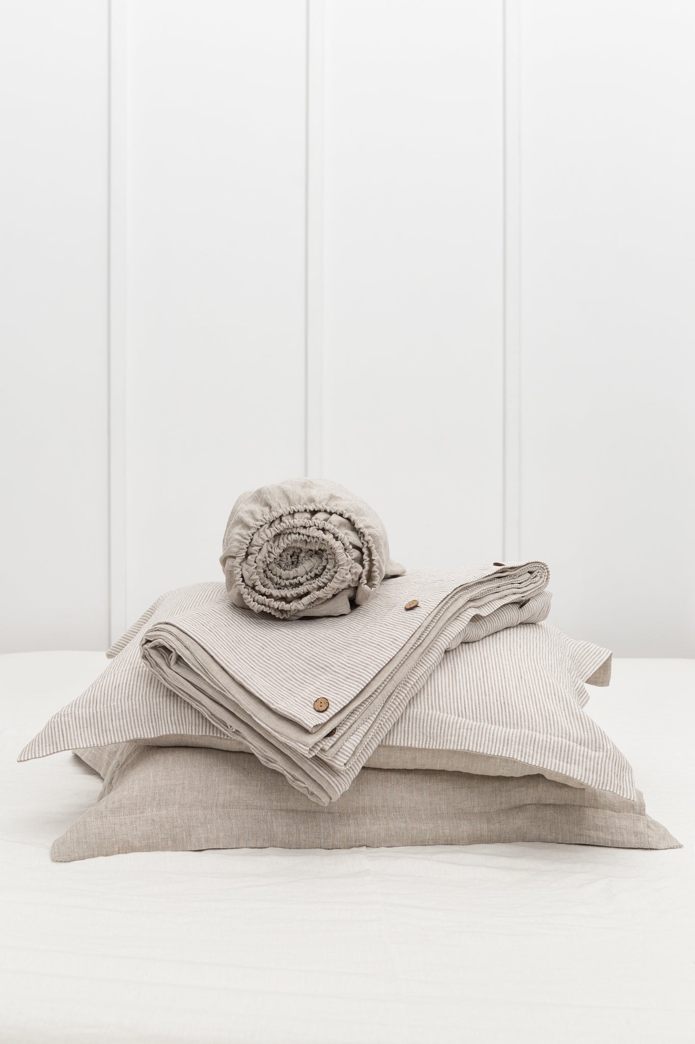 Natural Light and Striped Beige Double Sided Linen Bedding Set
